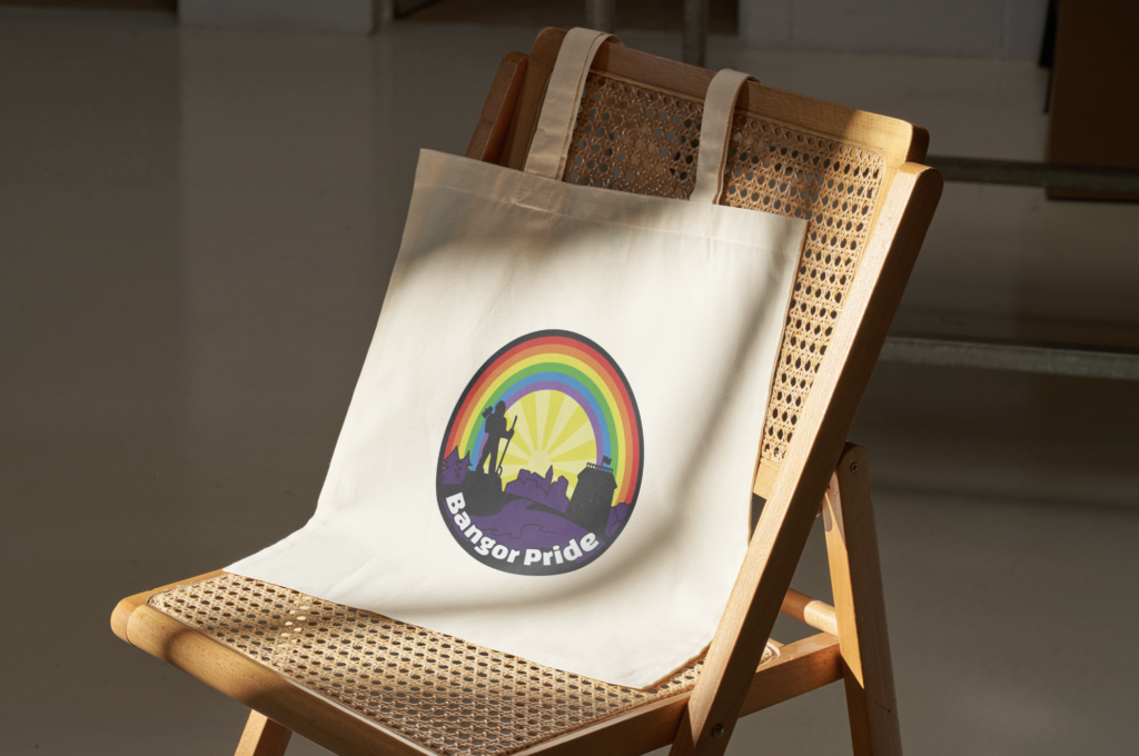 mockup of Bangor Pride logo on tote
